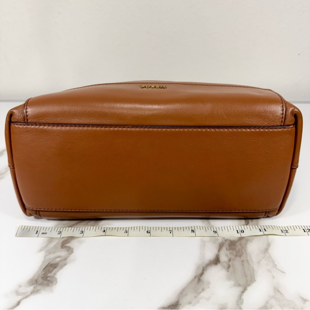 Fossil Reversible Slouchy Brown Tan Leather Metallic Rose Gold Handbag Tote Bag - Picture 14 of 16